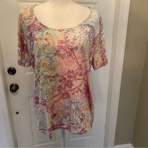 Nicole Miller short sleeve floral tee with crystals
